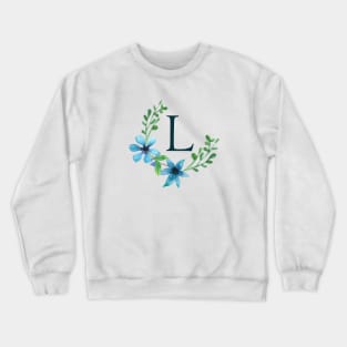 Floral Monogram L Pretty Blue Flowers Crewneck Sweatshirt